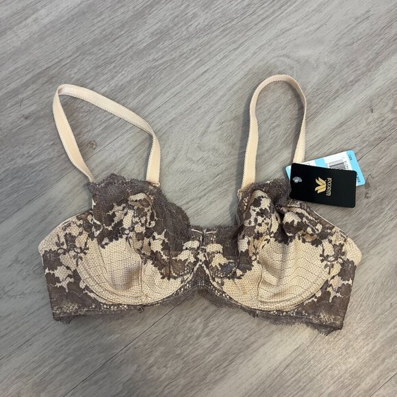 NEW Wacoal Lace Affair Underwire Bra 32C Color Nude Black - Picture 2 of 4